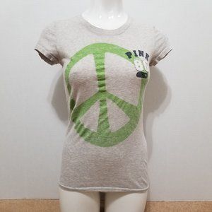 Victoria's Secret PINK top Small peace sign 86 dog patch logo graphic slub knit